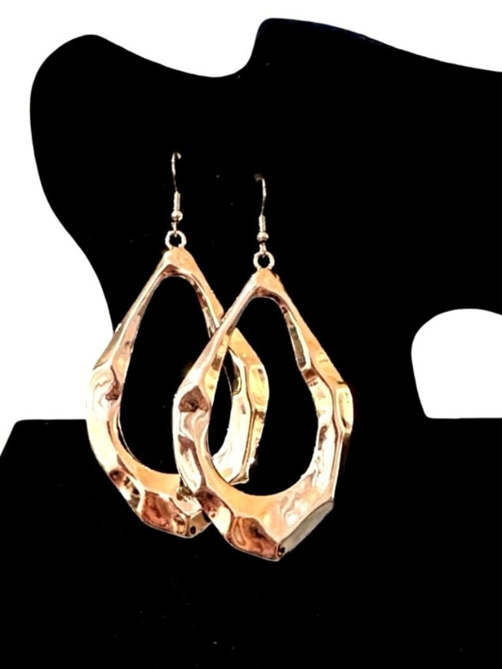 Hammered Silver Tone Teardrop Dangling Earrings Sculpted Abstract Style NWOT